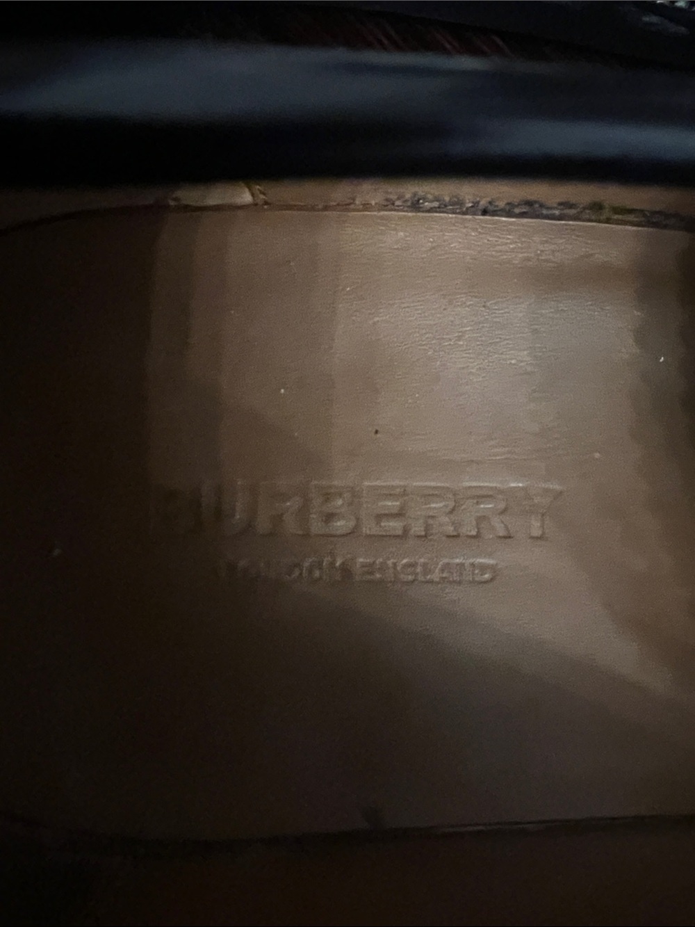 Burberry Black Leather Loafers with Silver TB Logo - Picture 2 of 11
